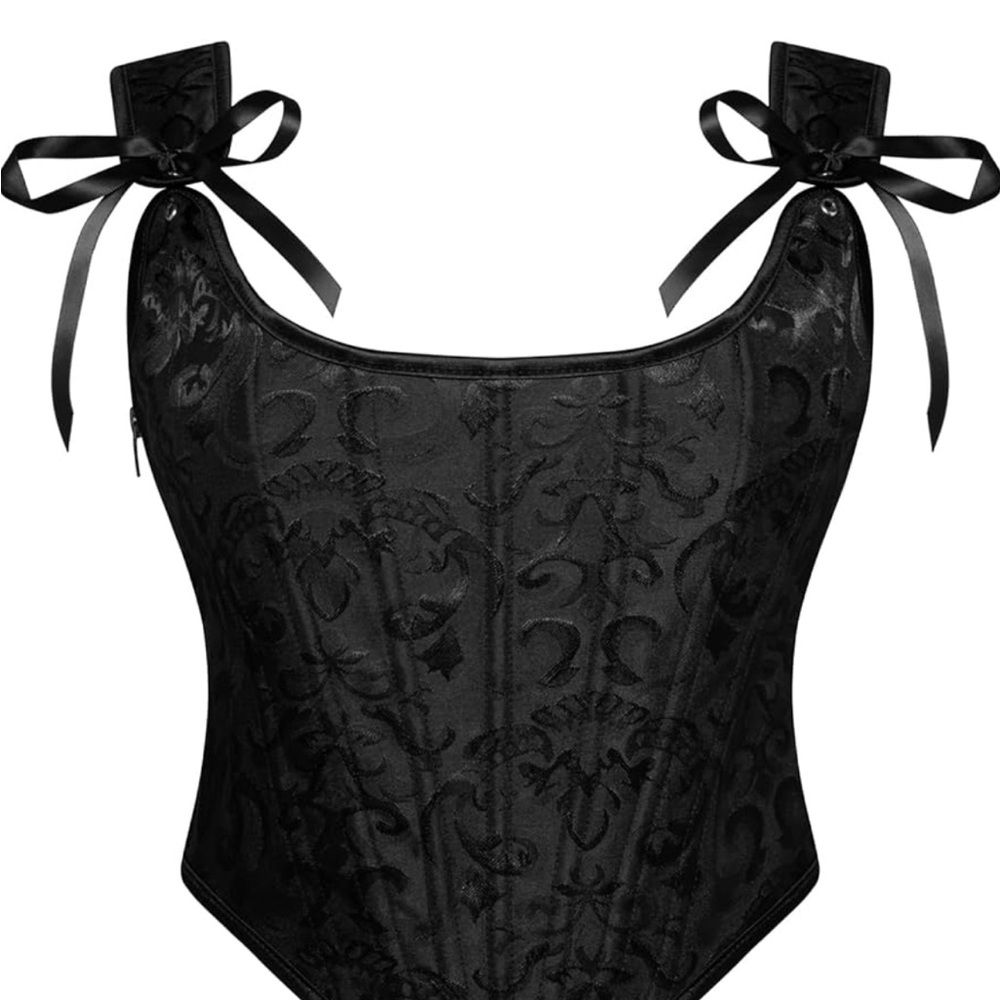 Chic Black Corset with Ribbon Accents
